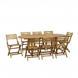 Set tavolo allungabile 150/200x100x74 in legno d' ACACIA da giardino più 8  Sedie B