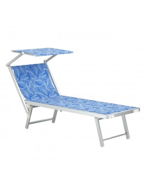 Lettino Sdraio in alluminio pieghevole con tettuccio, tessuto in textilene colore Tropical Blu - Salento Totò Piccinni