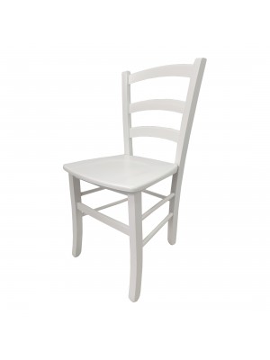Vista diagonale di una sedia legno paesana Venezia artigianale colore bianco laccato Totò Piccinni