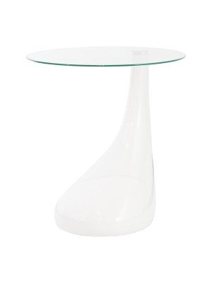 Tavolino da Salotto INFINITO piano in vetro temperato design Goccia (Bianco)