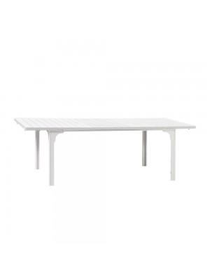 Tavolo allungabile per esterni con struttura in metallo e piano HDPE effetto legno - CILE (Bianco)