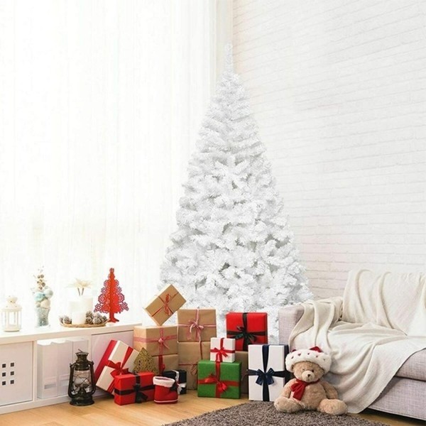 Albero di Natale Pino Super Folto 1300 Rami Altezza 240cm 350 Luci LED  Incorporate Bianco Caldo Con Base Tronco Effetto Legno Diametro 120cm  Colore